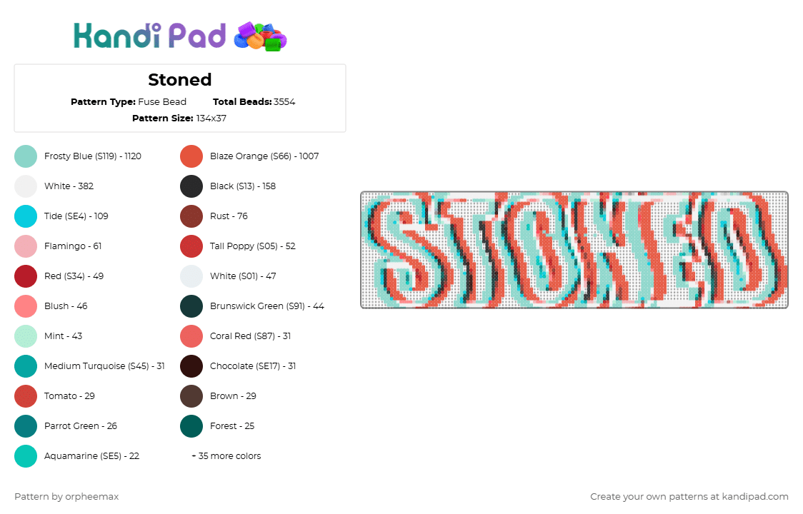 Stoned - Fuse Bead Pattern by orpheemax on Kandi Pad - light blue,red