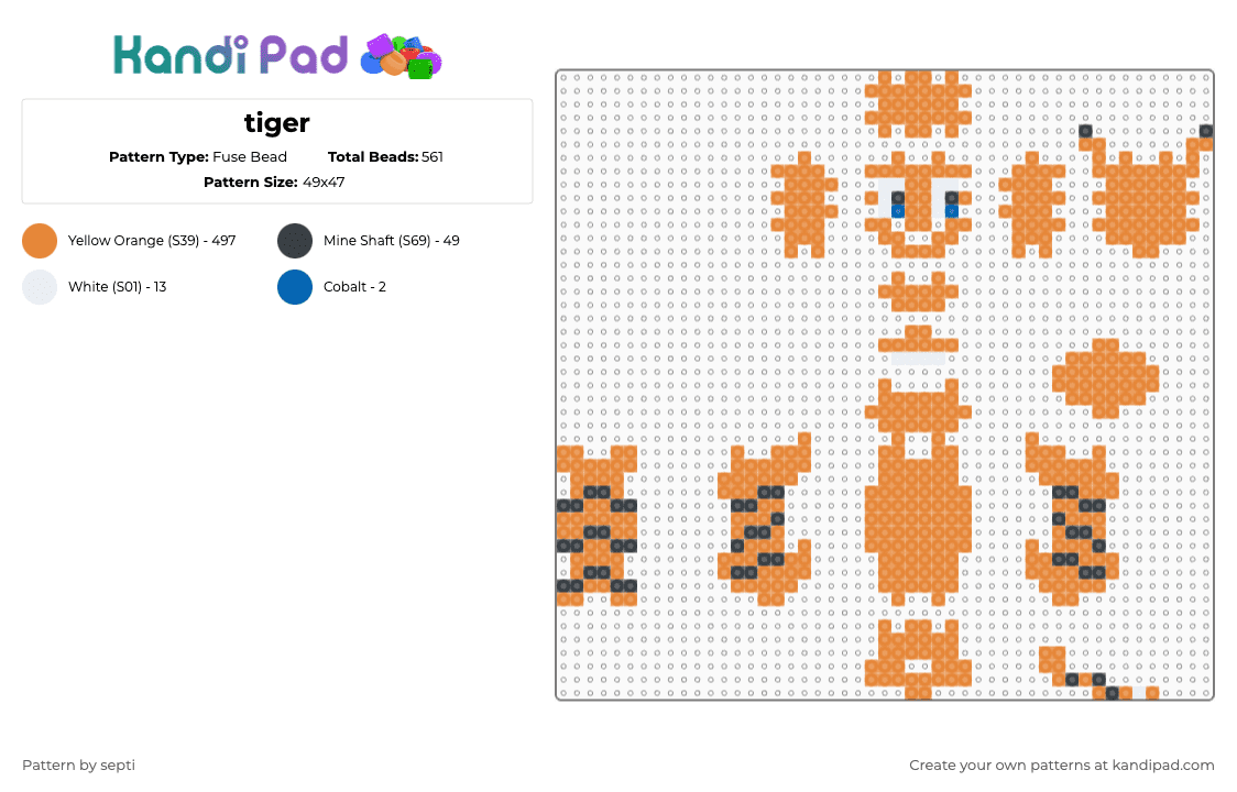 tiger - Fuse Bead Pattern by septi on Kandi Pad - tiger,3d,animal,orange