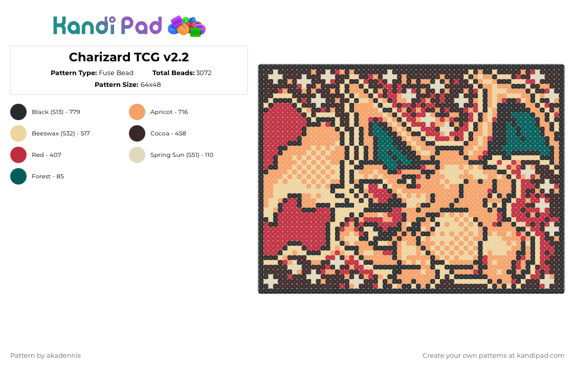 Charizard TCG v2.2 - Fuse Bead Pattern by akadennis on Kandi Pad - brown,beige,orange
