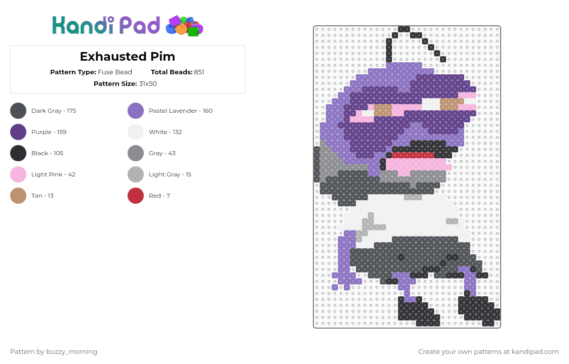Exhausted Pim - Fuse Bead Pattern by buzzy_morning on Kandi Pad - cartoon,character,friend,tv show,blue,purple,gray,smiling,friends,smiling friends,pim,exhausted,dead