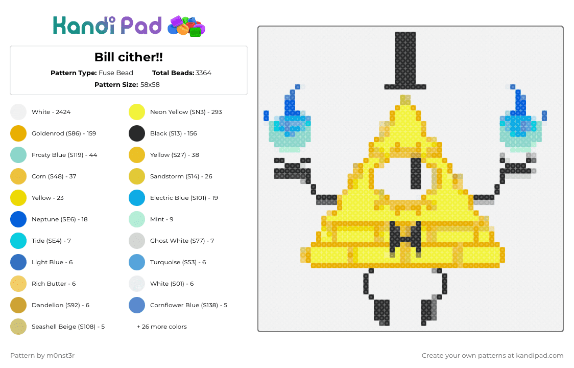 Bill cither!! - Fuse Bead Pattern by m0nst3r on Kandi Pad - light blue, orange, white, yellow