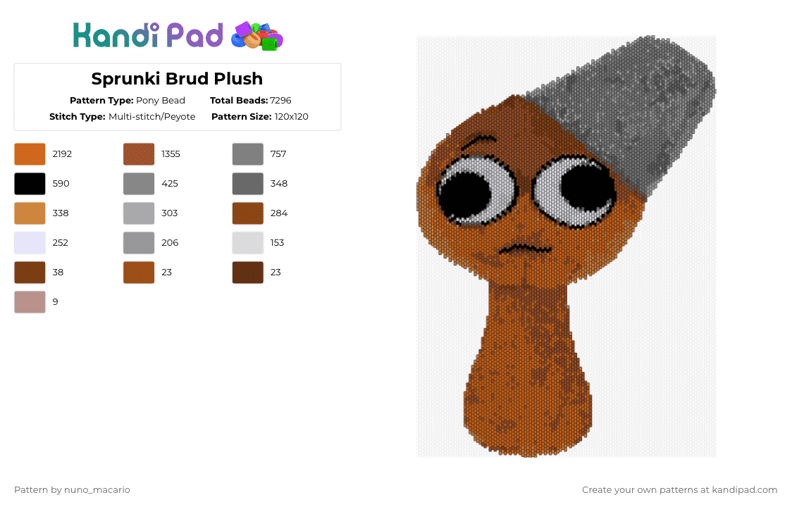 Sprunki Brud Plush - Pony Bead Pattern by nuno_macario on Kandi Pad - gray,red,orange,sprunki,brud,sprunkibrud,plush