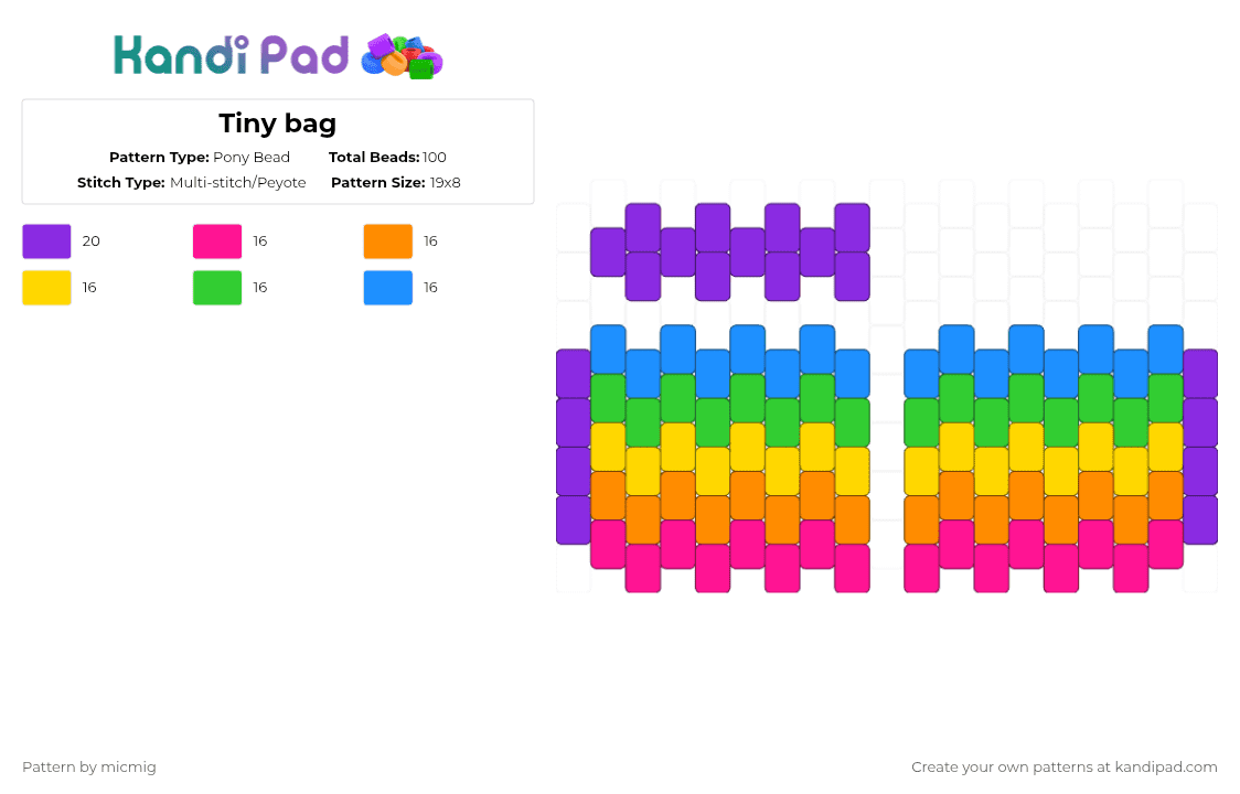 Tiny bag - Pony Bead Pattern by mic_straykids_illit on Kandi Pad - orange,green,purple,colorful