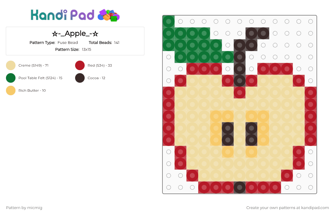 ☆-_Apple_-☆ - Fuse Bead Pattern by mic_straykids_illit on Kandi Pad - red,beige