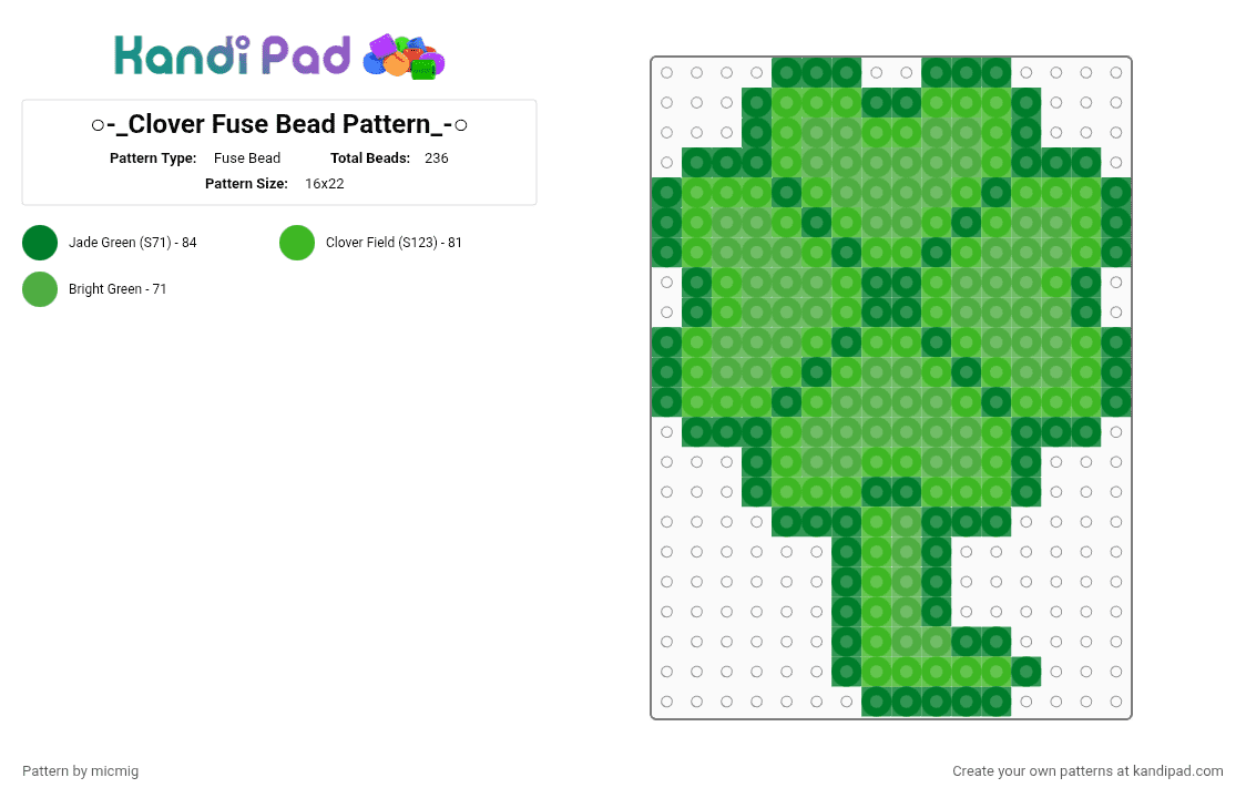 ○-_Clover Fuse Bead Pattern_-○ - Fuse Bead Pattern by mic_straykids_illit on Kandi Pad - green