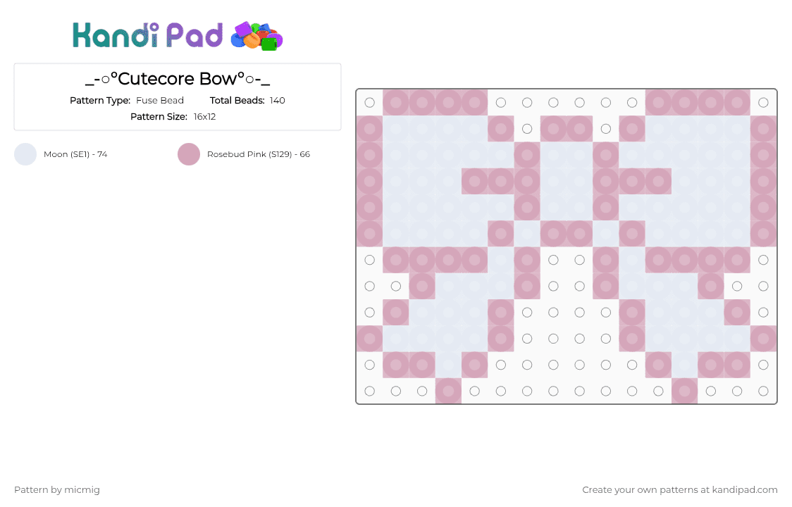 _-○°Cutecore Bow°○-_ - Fuse Bead Pattern by mic_straykids_illit on Kandi Pad - pink,white