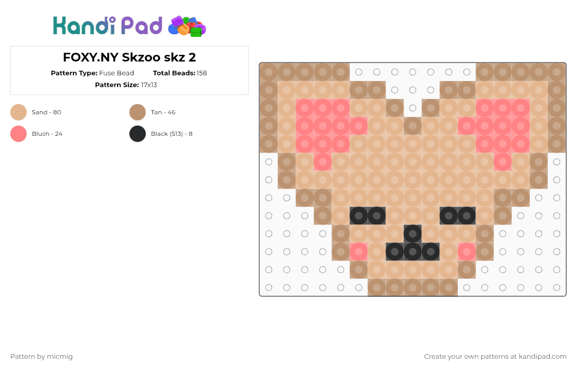FOXY.NY Skzoo skz 2 - Fuse Bead Pattern by mic_straykids_illit on Kandi Pad - beige