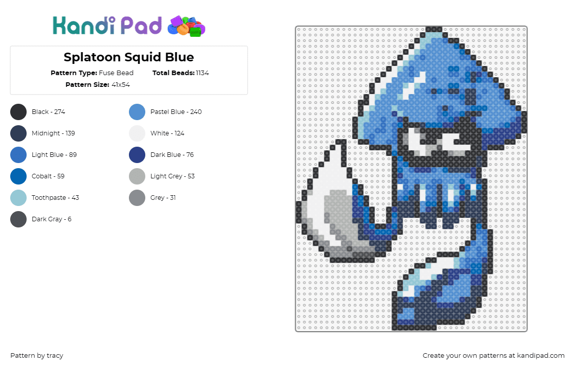 Splatoon Squid Blue - Fuse Bead Pattern by tracy on Kandi Pad - squid,splatoon,video game,character,ink,action,animated,blue