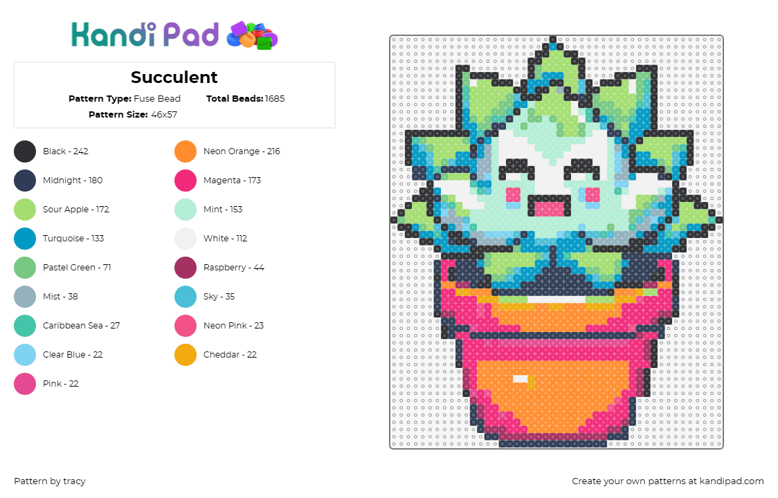 Succulent - Fuse Bead Pattern by tracy on Kandi Pad - succulent,plant,cute,happy,flower,pot,flora,botanical,garden,green,orange