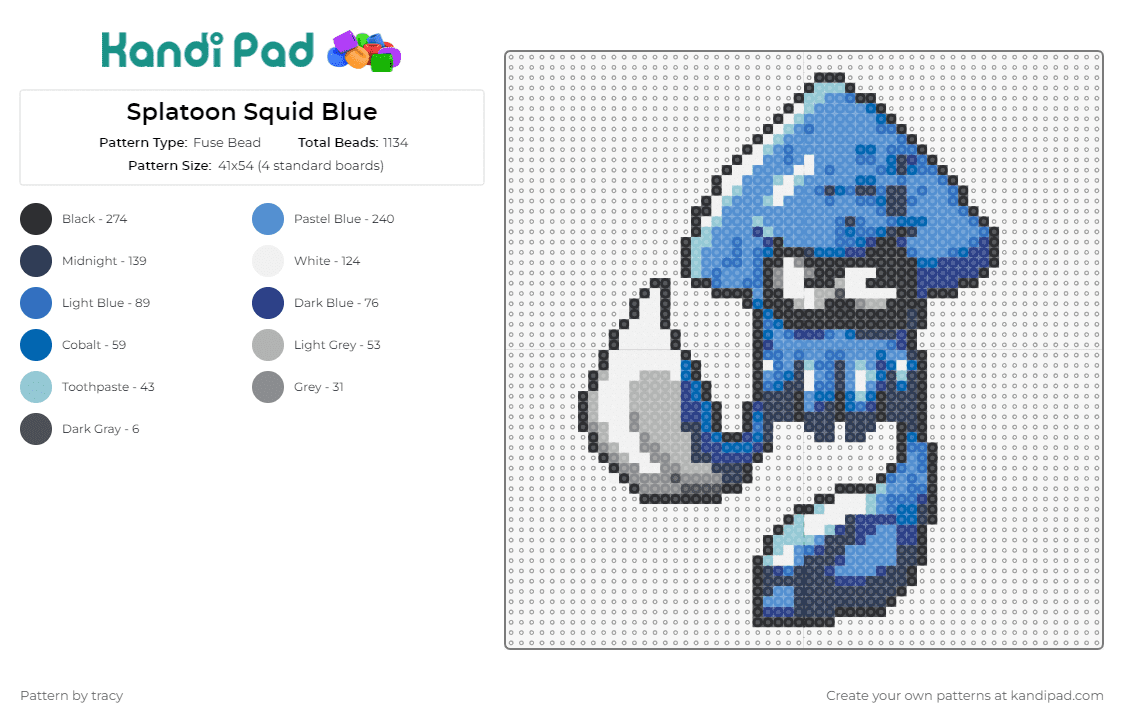 Splatoon Squid Blue - Fuse Bead Pattern by tracy on Kandi Pad - squid,splatoon,video game,character,ink,action,animated,blue