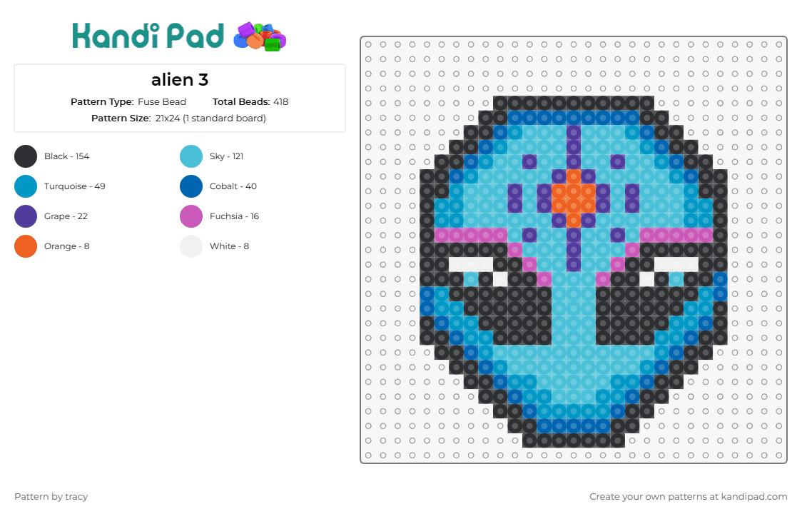 alien 3 - Fuse Bead Pattern by tracy on Kandi Pad - alien,extraterrestrial,space,psychedelic,blue