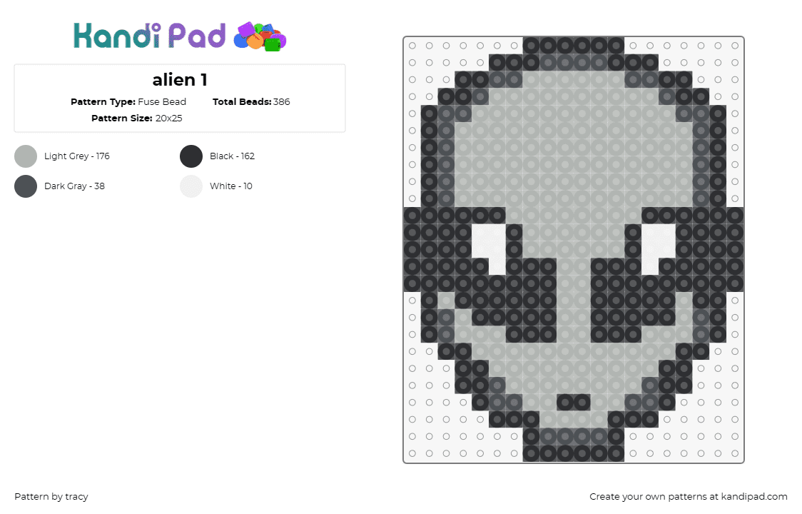 alien 1 - Fuse Bead Pattern by tracy on Kandi Pad - alien,extraterrestrial,space,ufo,observer,mystery,silhouette,gray black