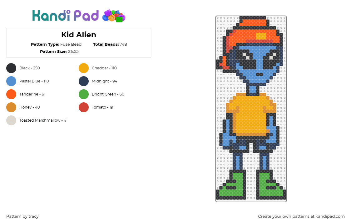 Kid Alien - Fuse Bead Pattern by tracy on Kandi Pad - alien,disguise,costume,cool,hip,human,extraterrestrial,blue,yellow