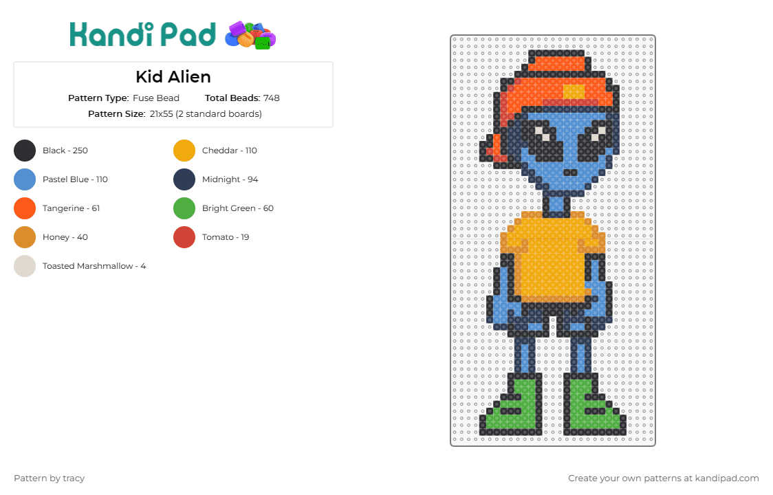 Kid Alien - Fuse Bead Pattern by tracy on Kandi Pad - alien,disguise,costume,cool,hip,human,extraterrestrial,blue,yellow