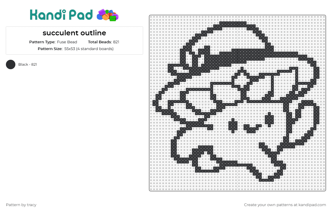 succulent outline - Fuse Bead Pattern by tracy on Kandi Pad - succulent,outline,cute,hat,character,whimsy,playful,collection,charm,black