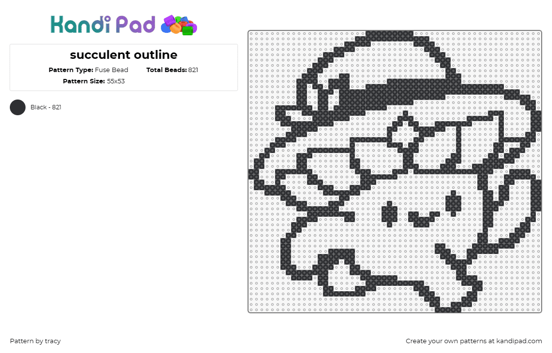 succulent outline - Fuse Bead Pattern by tracy on Kandi Pad - succulent,outline,cute,hat,character,playful,black