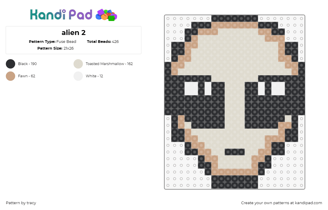 alien 2 - Fuse Bead Pattern by tracy on Kandi Pad - alien,extraterrestrial,space,ufo,mystery,sci-fi,encounter,black,beige