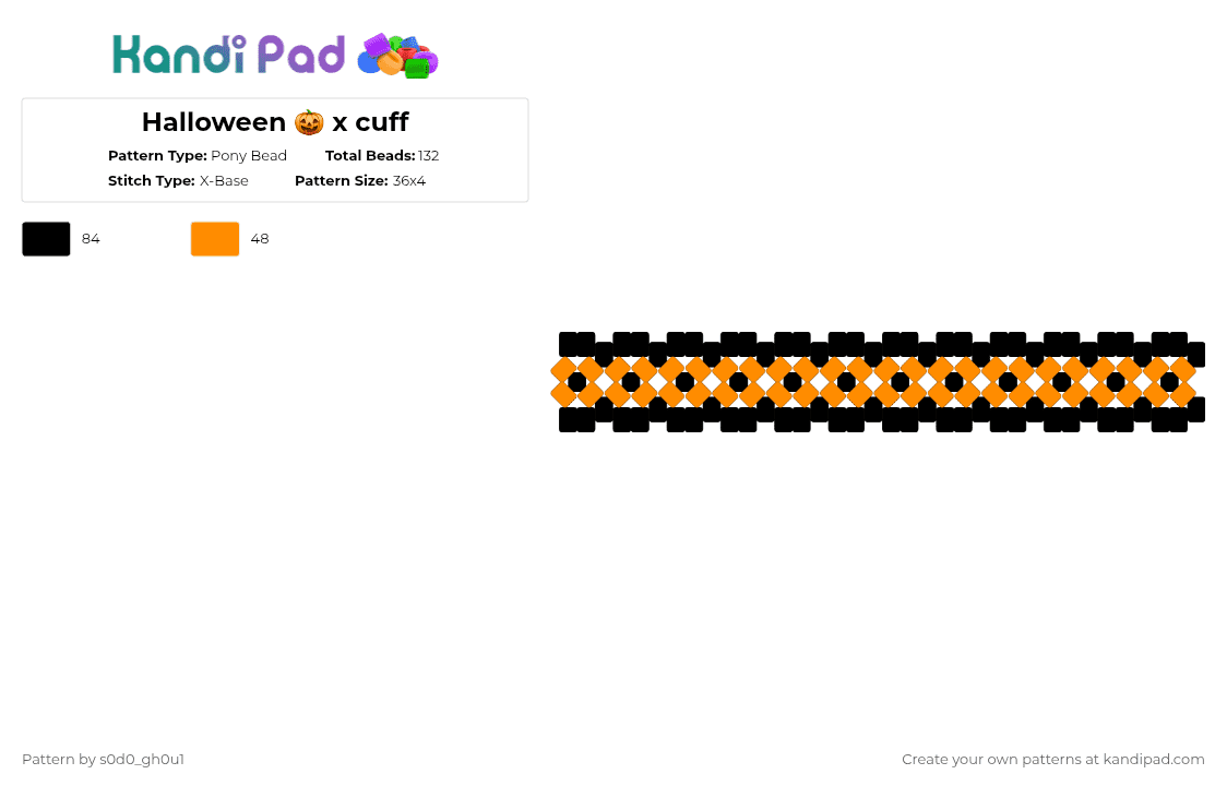 Halloween 🎃 x cuff - Pony Bead Pattern by s0d0_gh0u1 on Kandi Pad - black,orange