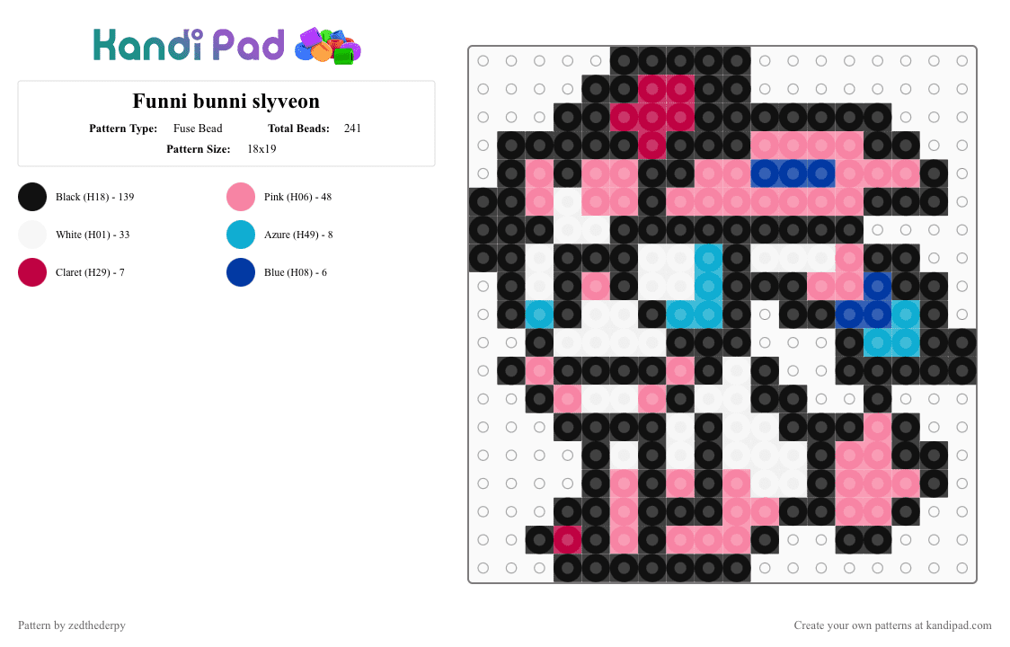 Funni bunni slyveon - Fuse Bead Pattern by glisten_nexus on Kandi Pad - black,pink