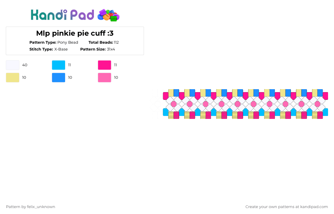 Mlp pinkie pie cuff :3 - Pony Bead Pattern by glisten_nexus on Kandi Pad - pink