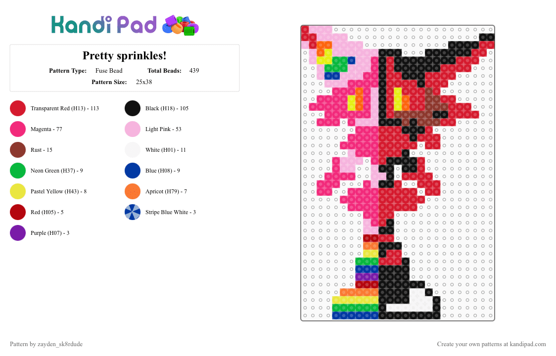 Pretty sprinkles! - Fuse Bead Pattern by piperrr on Kandi Pad - pink, red
