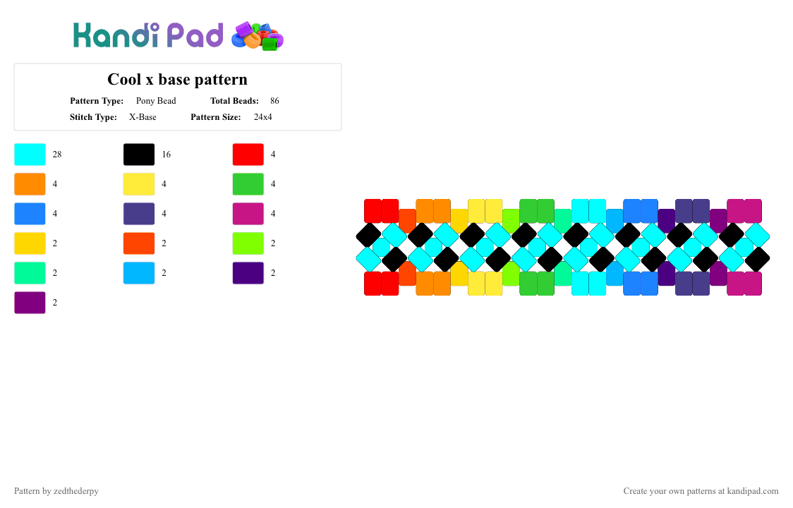Cool x base pattern - Pony Bead Pattern by glisten_nexus on Kandi Pad - light blue