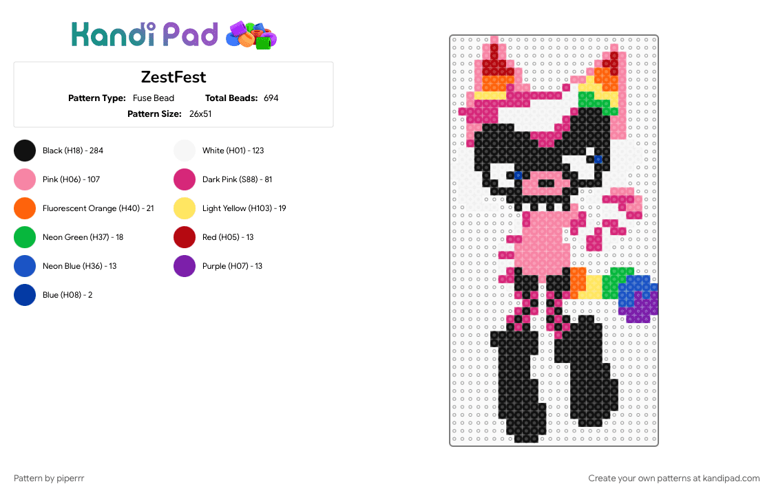 ZestFest - Fuse Bead Pattern by piperrr on Kandi Pad - black, cute, freaky, freaky deaky, mason, pink, rainbow, zesty