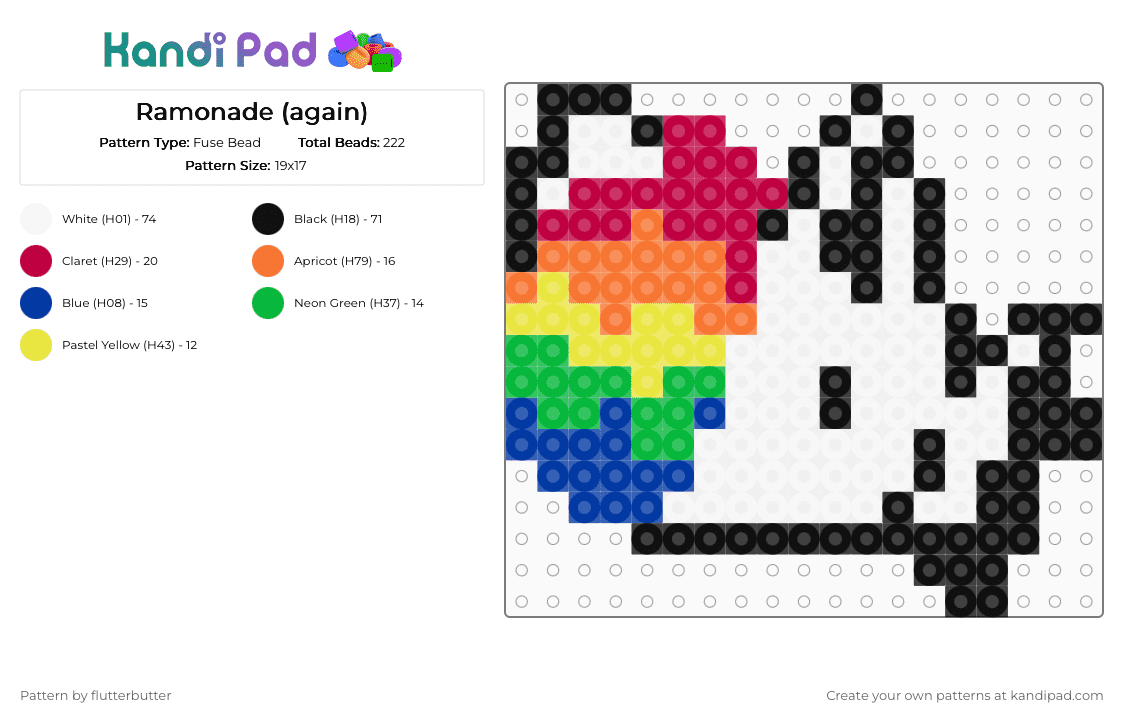 Ramonade (again) - Fuse Bead Pattern by glisten_nexus on Kandi Pad - white,red,orange,blue