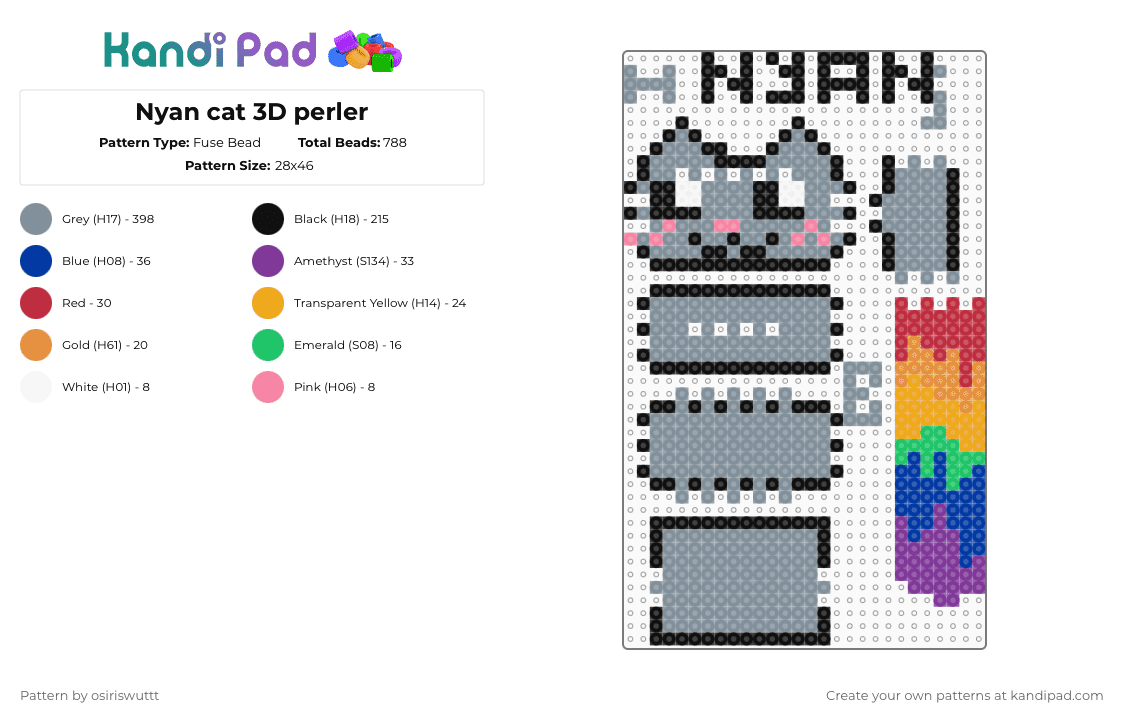 Nyan cat 3D perler Fuse Bead Pattern - Kandi Pad | Kandi Patterns, Fuse ...