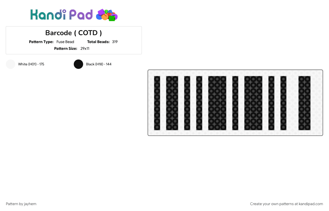 Barcode ( COTD ) - Fuse Bead Pattern by jayhem on Kandi Pad - black, cotdbarcodes, white