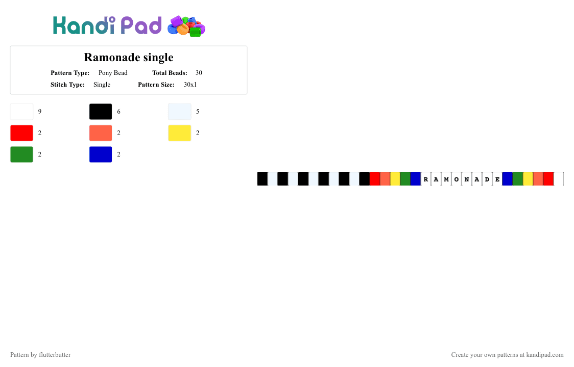 Ramonade single - Pony Bead Pattern by the_toastking on Kandi Pad - white,red