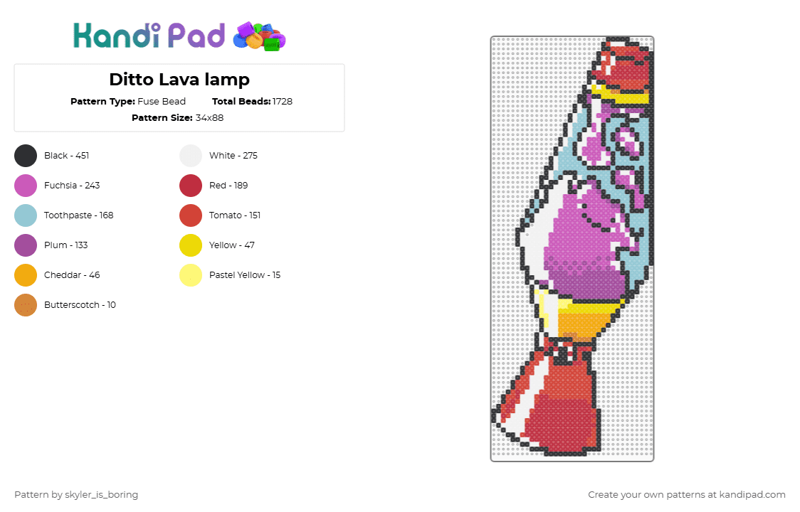 Ditto Lava lamp - Fuse Bead Pattern by skyler_is_boring on Kandi Pad - red,pink,ditto,pokemon,lava lamp