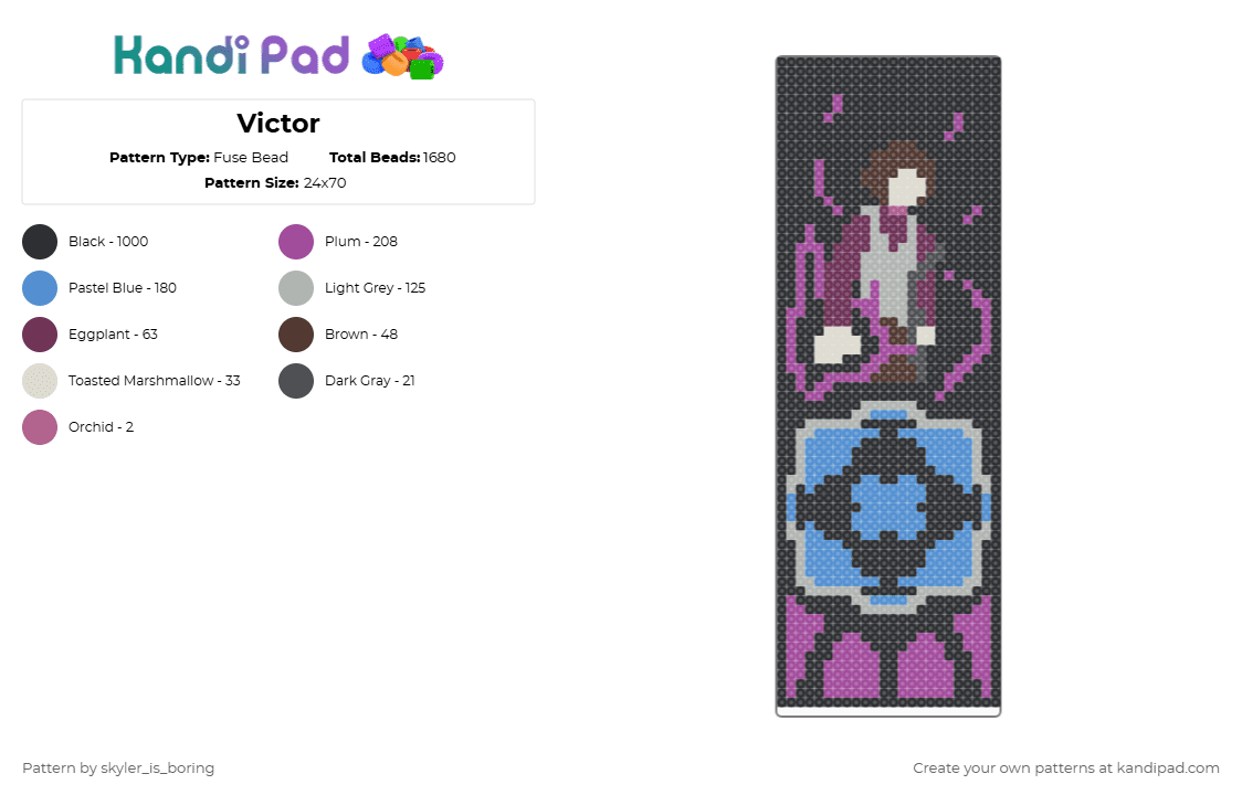 Victor - Fuse Bead Pattern by skyler_is_boring on Kandi Pad - black,beige,pink,light blue