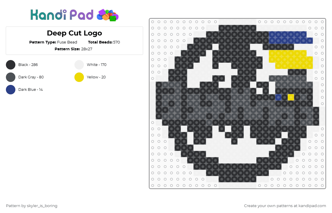 Deep Cut Logo - Fuse Bead Pattern by skyler_is_boring on Kandi Pad - black,white,gray,deep cut,splatoon,splatoon 3