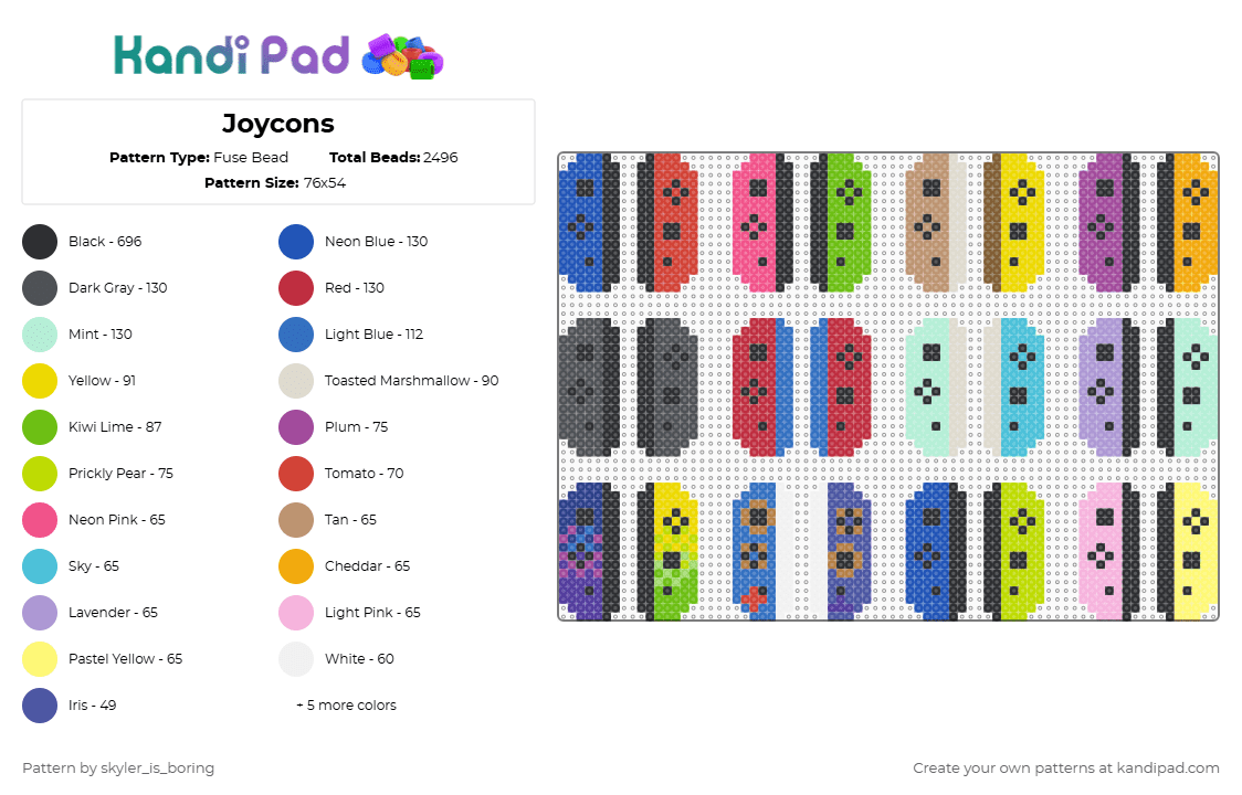 Joycons - Fuse Bead Pattern by skyler_is_boring on Kandi Pad - joycon,nintendo,switch,video game,controller,gaming,blue,pink,green,yellow,colorful,joycons,nintendo switch