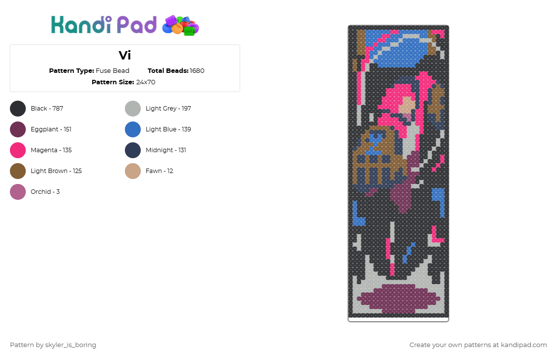Vi - Fuse Bead Pattern by skyler_is_boring on Kandi Pad - black,pink,beige