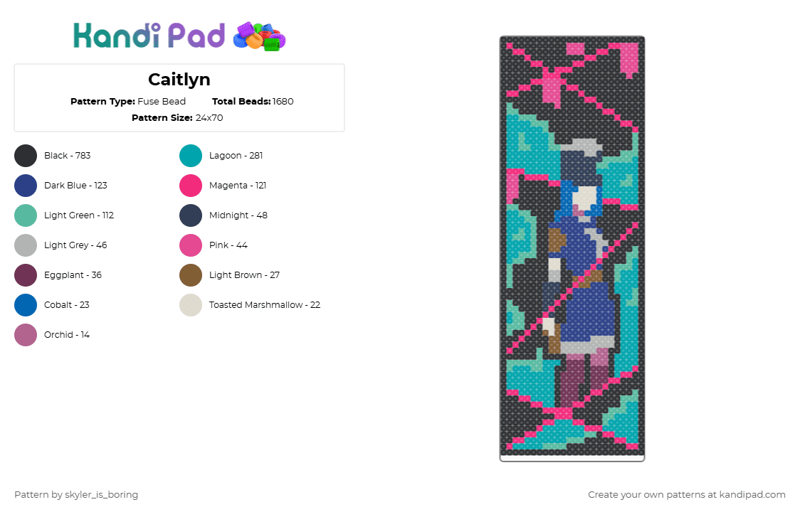 Caitlyn - Fuse Bead Pattern by skyler_is_boring on Kandi Pad - black,teal,blue,pink