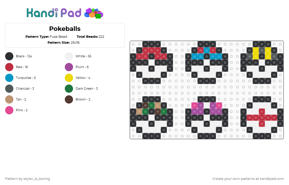 Pokeballs - Fuse Bead Pattern by skyler_is_boring on Kandi Pad - black,white,red,pink