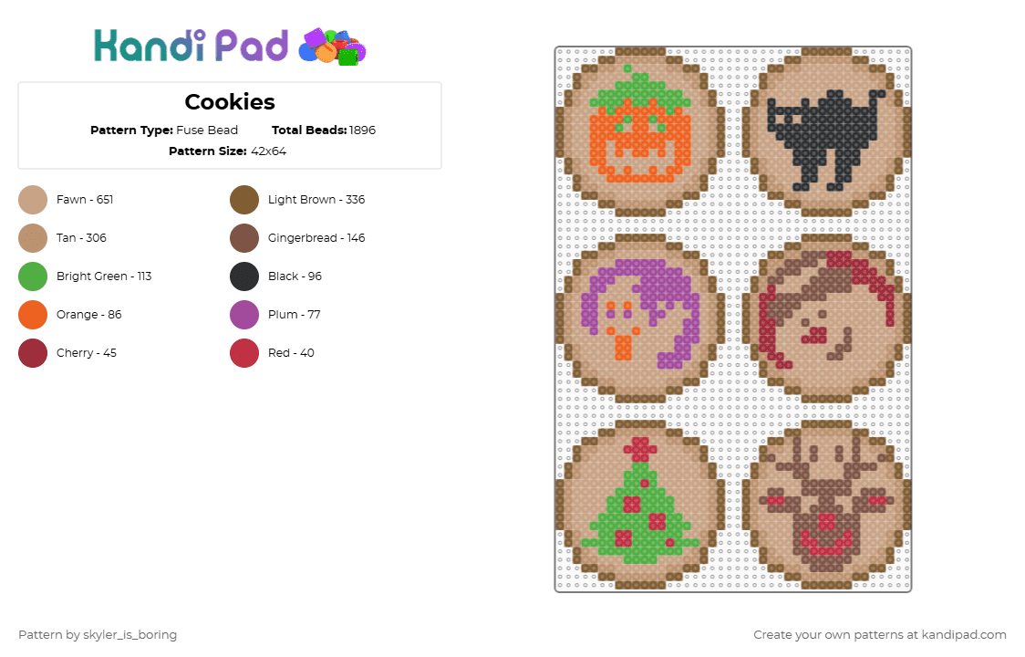 Cookies - Fuse Bead Pattern by skyler_is_boring on Kandi Pad - cookies,holiday,christmas,halloween,sweet,cookie,food,dessert,snack,spooky,tan,beige