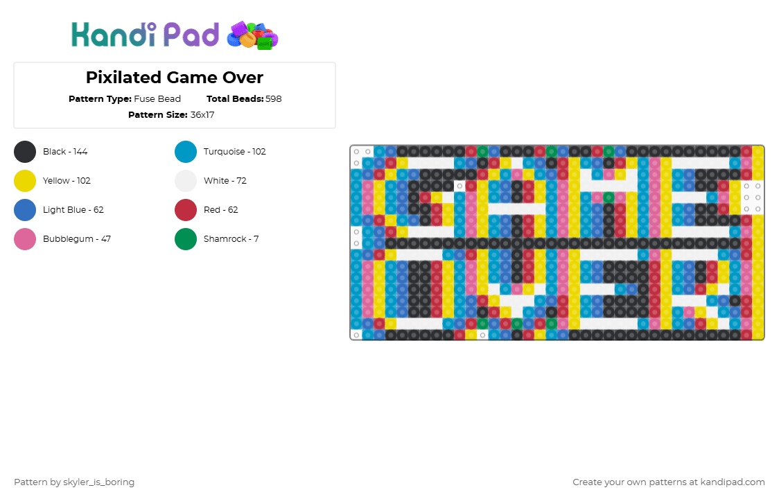 Pixilated Game Over - Fuse Bead Pattern by skyler_is_boring on Kandi Pad - light blue,blue,yellow,red