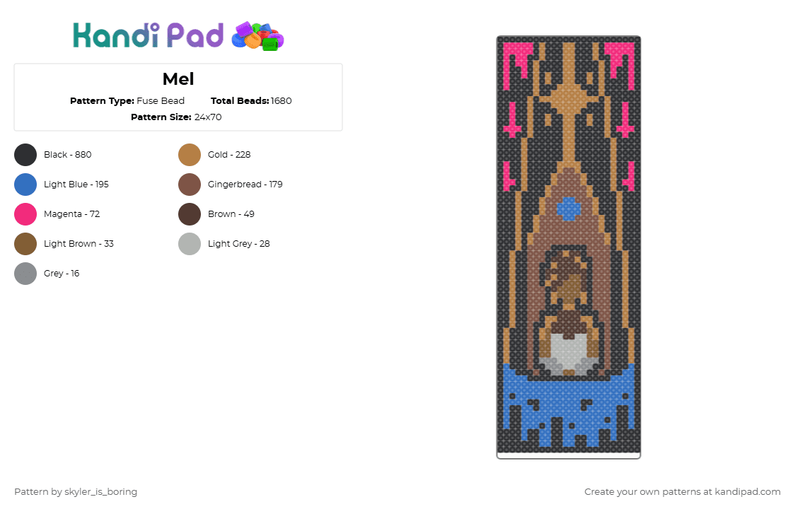 Mel - Fuse Bead Pattern by skyler_is_boring on Kandi Pad - black,tan,blue,arcane,league of legends