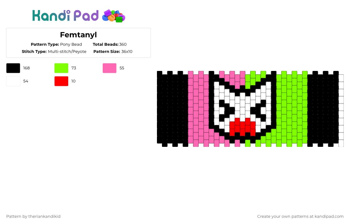 Femtanyl - Pony Bead Pattern by theriankandikid on Kandi Pad - green, pink