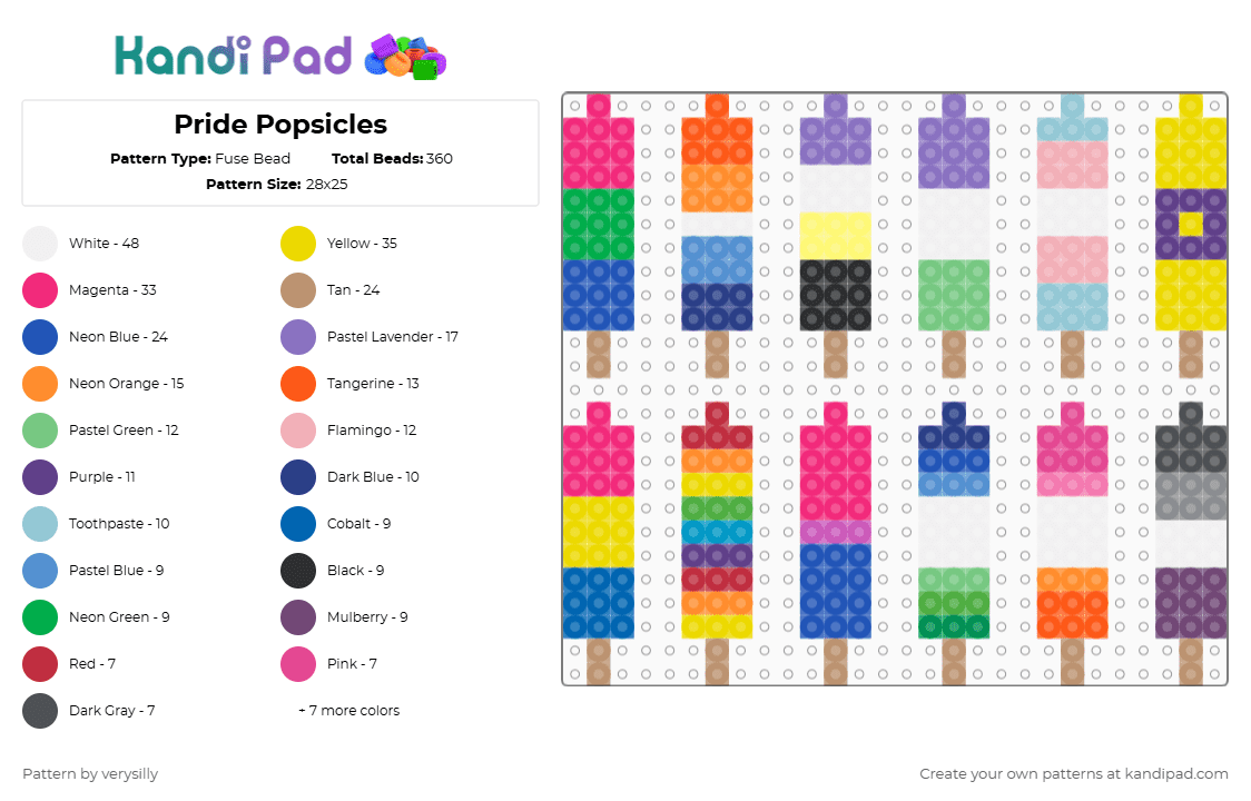 Pride Popsicles - Fuse Bead Pattern by verysilly on Kandi Pad - pink,blue,beige,colorful