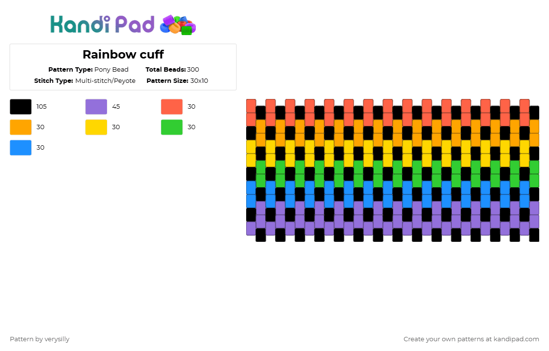 Rainbow cuff Pony Bead Pattern - Kandi Pad | Kandi Patterns, Fuse Bead ...