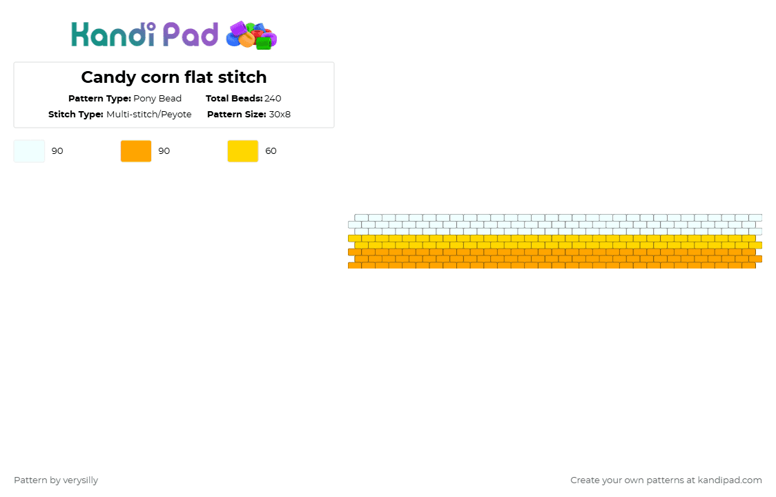 Candy corn flat stitch - Pony Bead Pattern by verysilly on Kandi Pad - orange, yellow