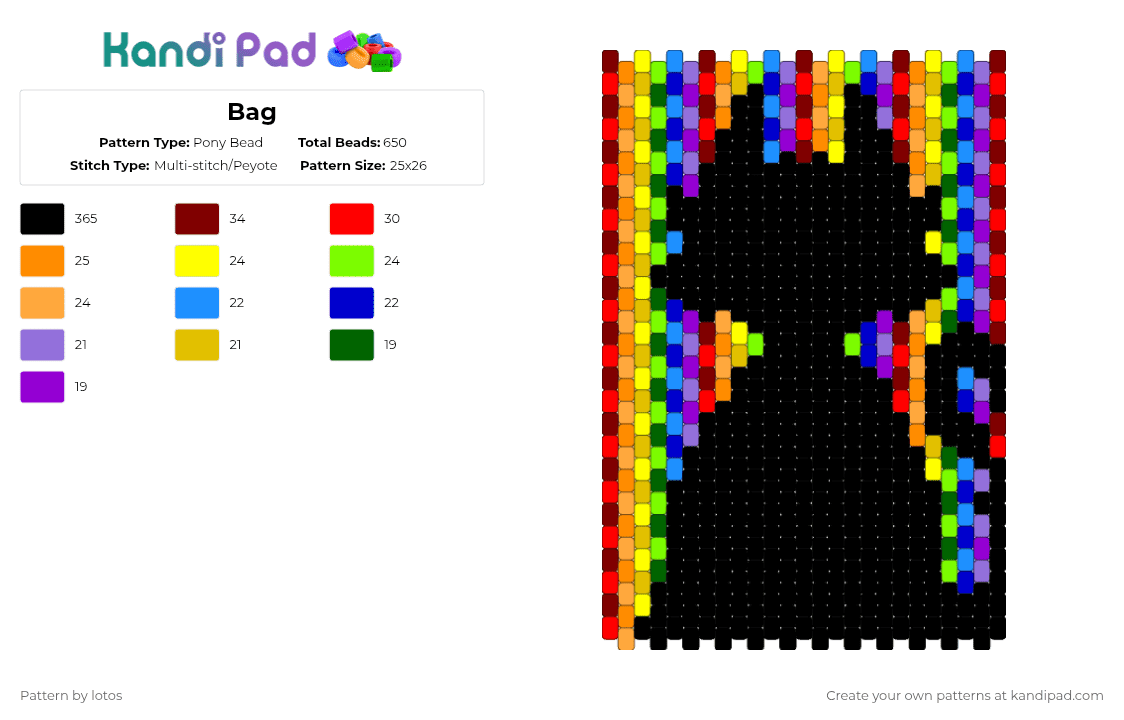 Bag - Pony Bead Pattern by lotos on Kandi Pad - black,yellow,purple,colorful