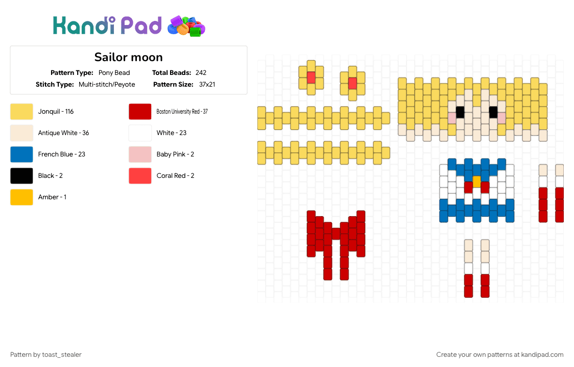 Sailor moon - Pony Bead Pattern by toast_stealer on Kandi Pad - yellow