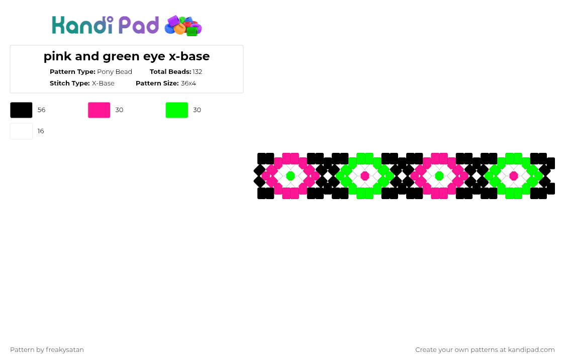 pink and green eye x-base - Pony Bead Pattern by freakysatan on Kandi Pad - pink,green,eye