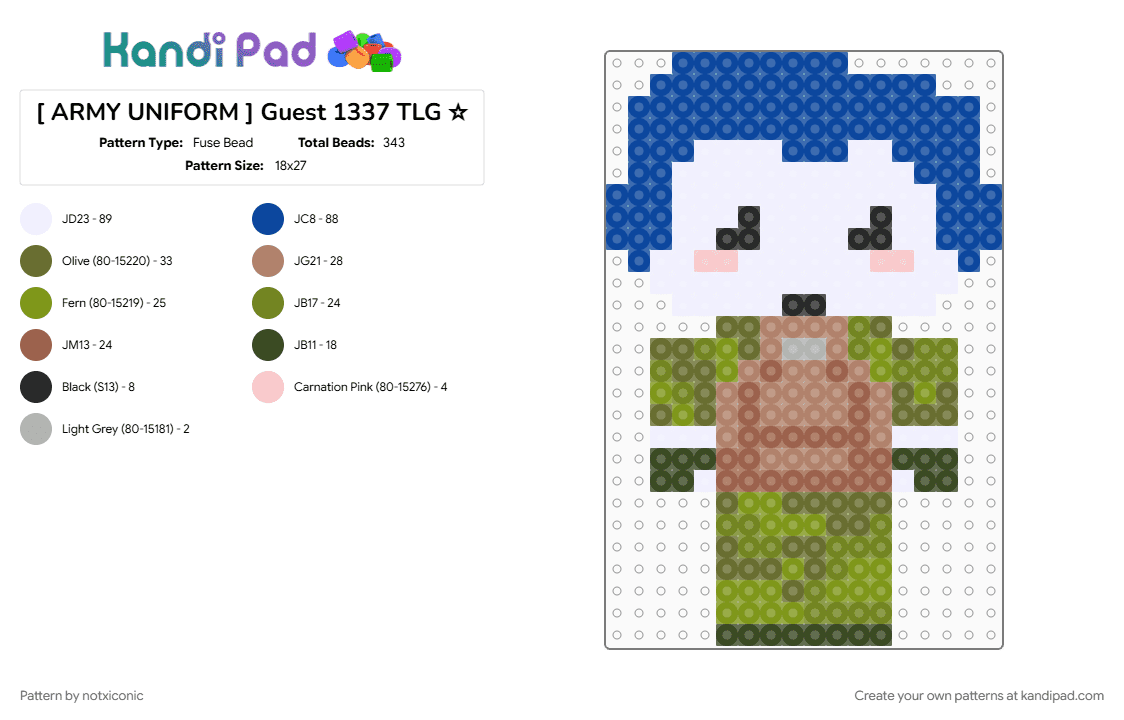 [ ARMY UNIFORM ] Guest 1337 TLG ☆ - Fuse Bead Pattern by notxiconic on Kandi Pad - blue, character, gold, roblox