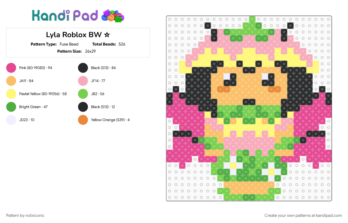 Lyla Roblox BW ☆ - Fuse Bead Pattern by notxiconic on Kandi Pad - 
